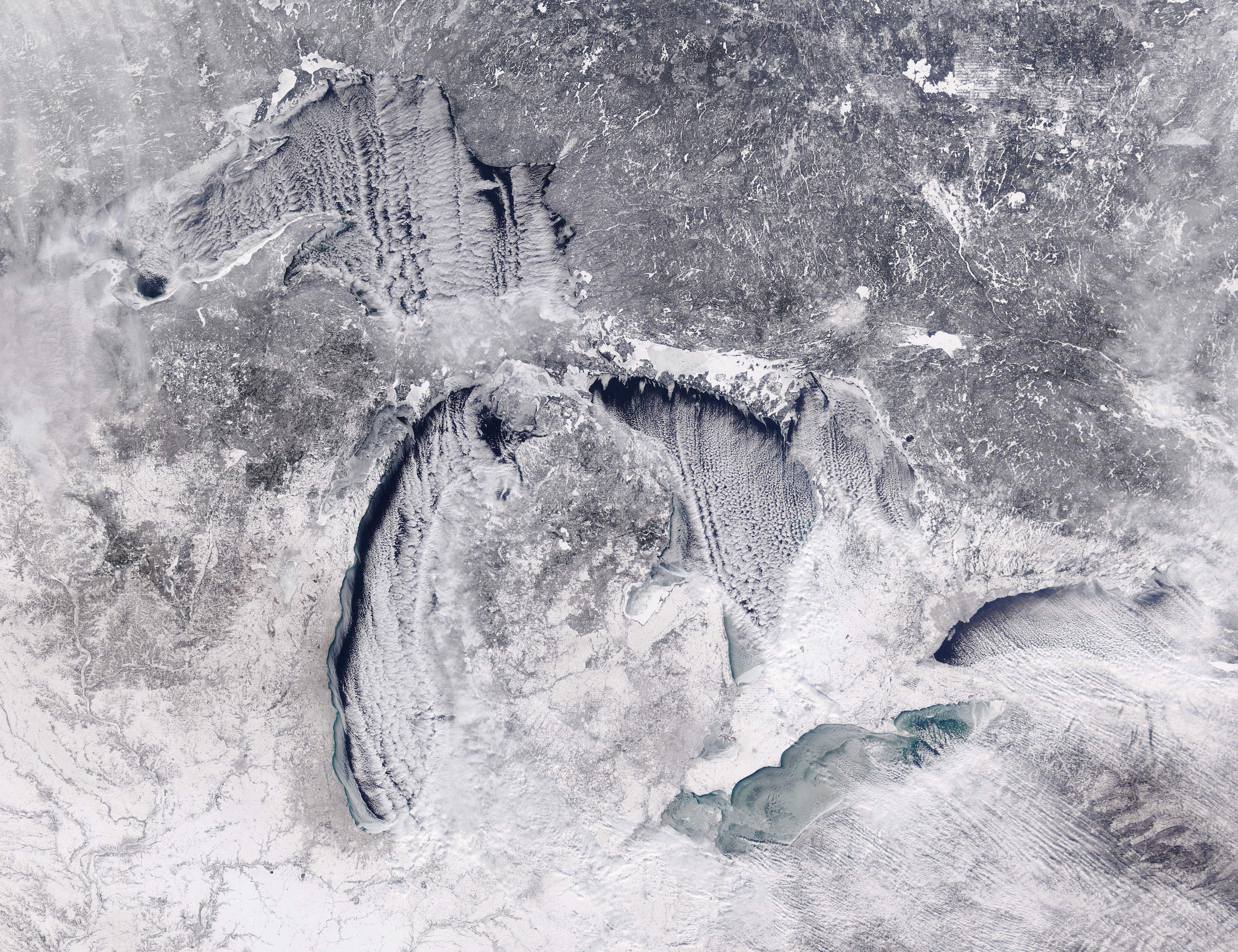 Today’s Image of the Day comes from the NASA Earth Observatory and features a look at a wintry Lake Erie capped with ice.