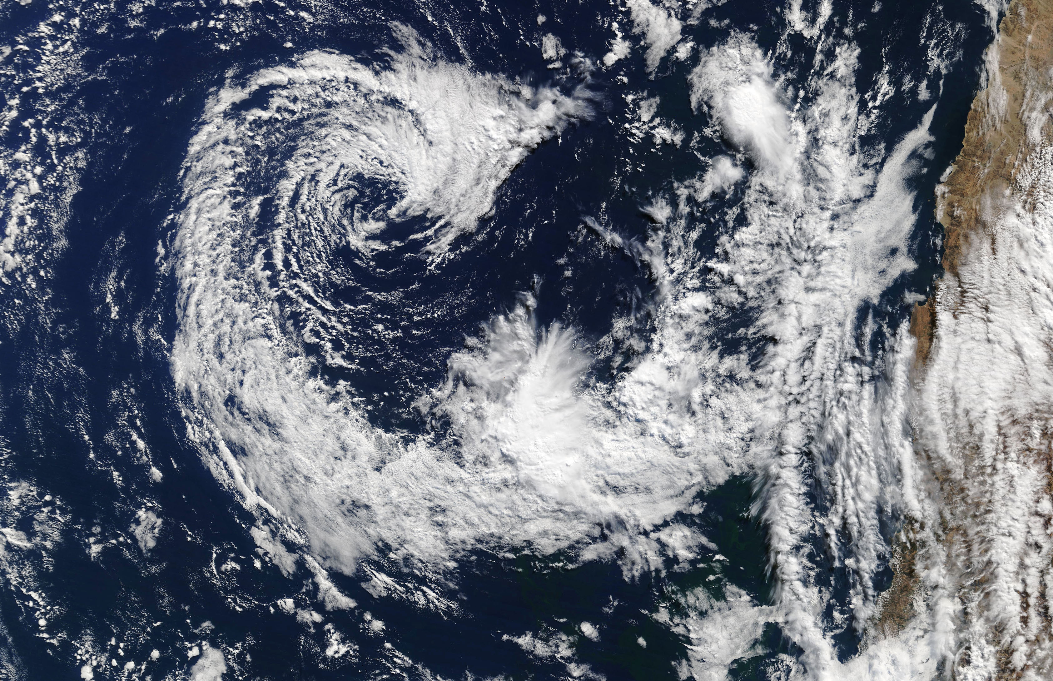 Today’s Image of the Day comes from the NASA Earth Observatory and features a look at a rarely seen cyclone off the Pacific Coast of South America.