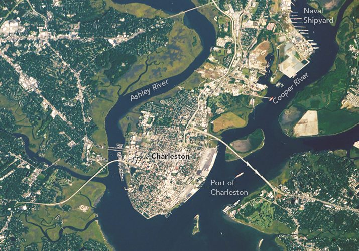 Today’s Image of the Day comes from the NASA Earth Observatory and features a look at the city of Charleston, South Carolina as seen from the International Space Station.