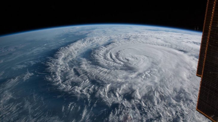 Hurricane Florence is pictured from the International Space Station as a category 1 storm as it was making landfall near Wrightsville Beach, North Carolina. Now Tropical Storm Florence, the storm could linger.