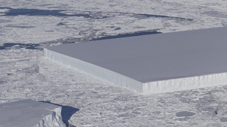 During a flight over Antarctica, NASA scientists captured an image of a mysterious, perfectly-rectangular iceberg measuring a mile in width.