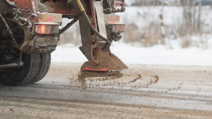 City trucks spray the road with a salty solution are treating roads to prevent freezing rather than trying melt the ice after the fact.