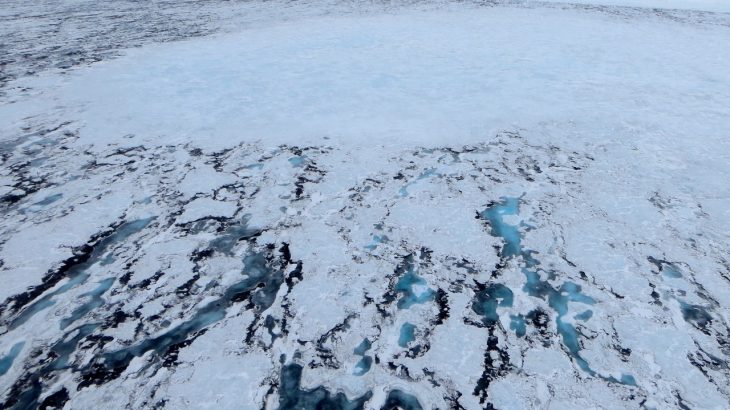 The filing and draining of meltwater lakes on top of ice shelves in Antarctica causes the ice shelf to flex, which threatens its stability.