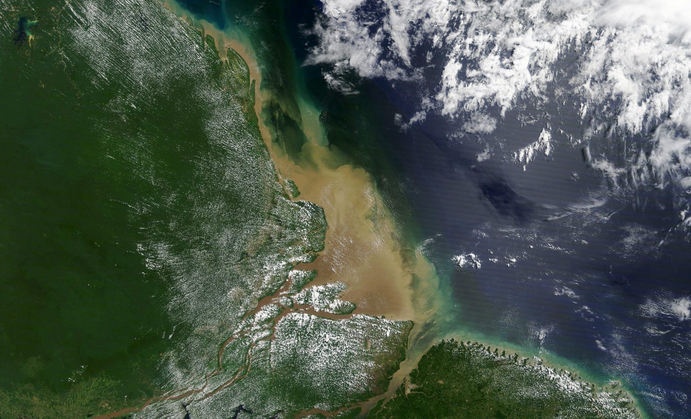 The muddy waters of the Amazon River •