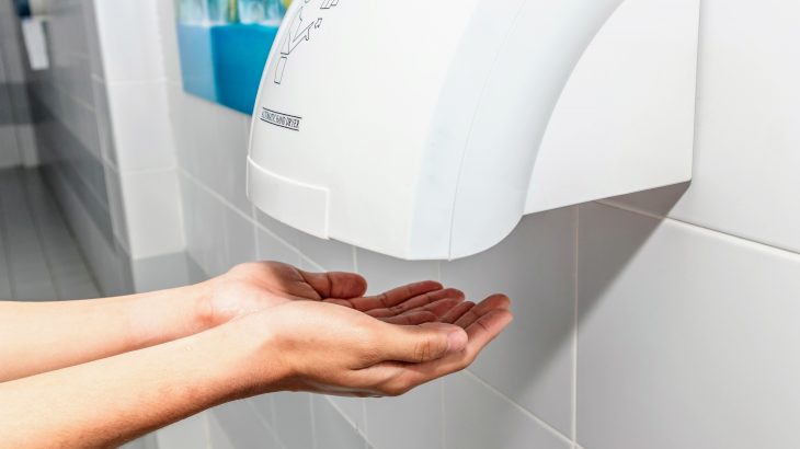 High speed air dryers can spread germs from poorly washed hands to clothing and then onto other surfaces outside of the restroom