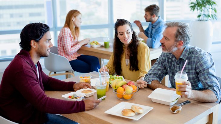 The experts discovered when co-workers are eating together, their food choices are comparably healthy or unhealthy.