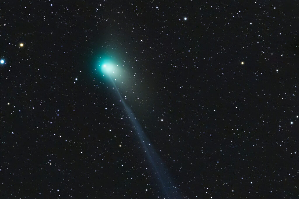 Comet ZTF appears green as it streams dust and gases