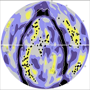 Distribution of galaxies (color coding) and galaxy clusters (black dots) in a spherical shell with a distance of 416 to 826 million light years surrounding us. The five superstructures are marked: 1 Quipu, 2 Shapley, 3 Serpens-Corona Borealis and Hercules (overlapping in the sky), 4 Sculptor-Pegasus. The area enclosed by white lines is shadowed by the disk of the Milky Way. Credit: MPE