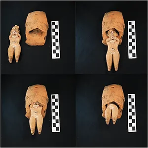 The smallest figurine from the tableau fits inside the hollow belly of another figurine found outside of the deposit. Credit: J. Przedwojewska-Szymańska/PASI)