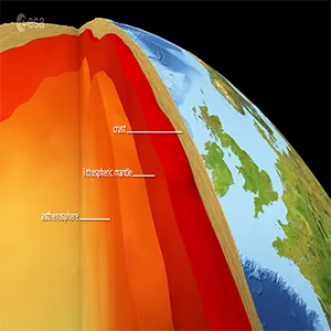 The study provides, for the first time, direct evidence that it was thin lithosphere beneath the eastern part of the North Atlantic Igneous Province that focused the flow of plume material and localized uplift and magmatism there, including in the vast Antrim Lava Group with its famous Giant’s Causeway, and numerous other magmatic centers. Credit: ESA