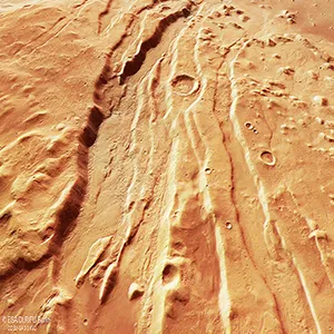 A bird’s-eye view, seeing Acheron Fossae from above. Credit: ESA
