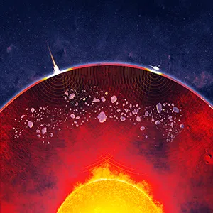A cutaway view of Mars in this artist’s concept (not to scale) reveals debris from ancient impacts scattered through the planet’s mantle. On the surface at left, a meteoroid impact sends seismic signals through the interior; at right is NASA’s InSight lander. Credit: NASA/JPL-Caltech