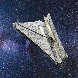 Concept design for a rectangular space telescope, modeled after the Diffractive Interfero Coronagraph Exoplanet Resolver (DICER), a notional infrared space observatory, and the James Webb Space Telescope. Credit: Leaf Swordy/Rensselaer Polytechnic Institute