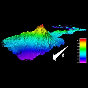 A map showing the depth extent of an unnamed seamount that was fully mapped as part of Beyond the Blue: Palau Mapping 2 expedition. Credit: NOAA Ocean Exploration, 2025 Beyond the Blue