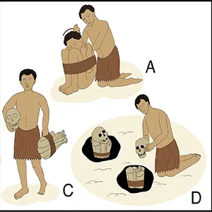 This study proposes a scenario for prehistoric smoke-drying mummification, drawing on both archaeological findings and ethnographic parallels from Papua. The illustration shows the multi-step process of smoke-drying mummification, as ascertained through our study. Credit: PNAS