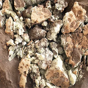 Sulfur crystals found inside a rock after NASA’s Curiosity Mars rover happened to drive over it and crush it on May 30, 2024. This discovery supports new research led by Jackson School scientists on what types of sulfur would be present on Mars billions of years ago. Credit: NASA