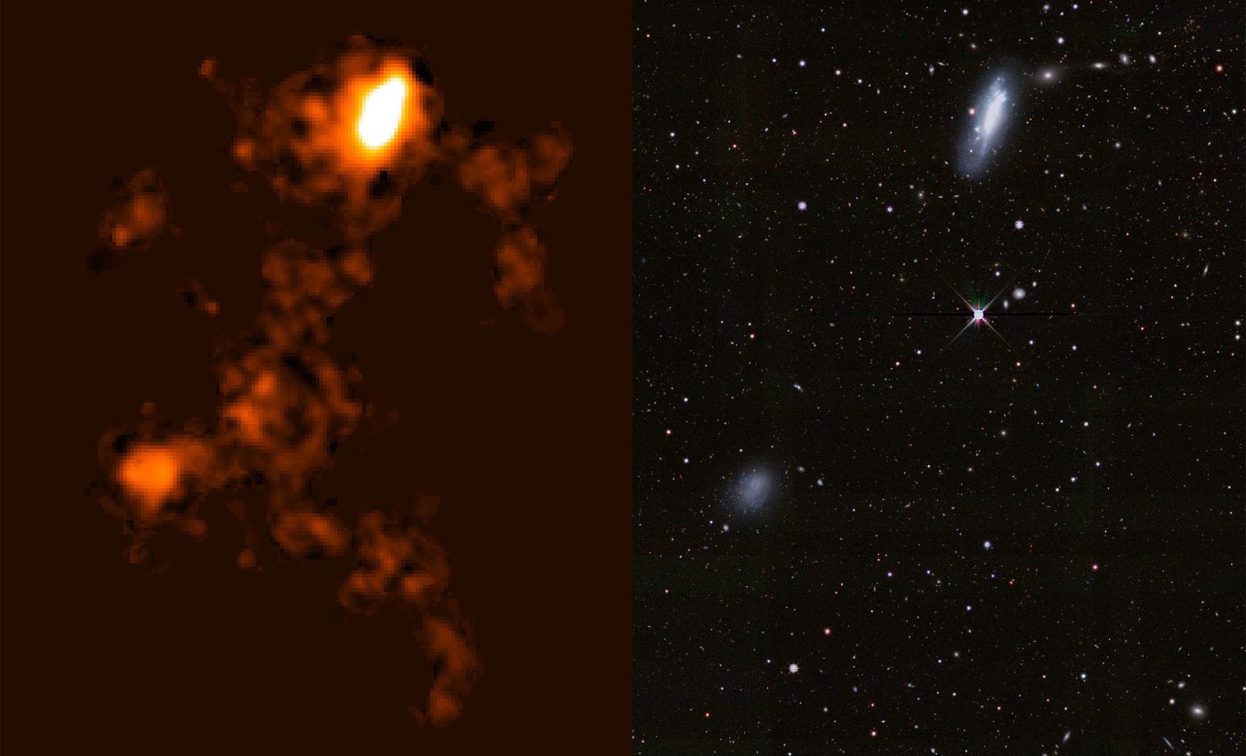 Two dwarf galaxies linked by an 'astonishingly' long gas bridge
