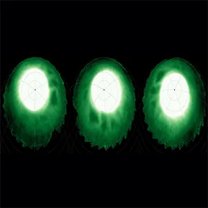 Montage of stills from animation showing the dark, bead-like features embedded in bright auroral halos as Saturn rotates beneath JWST's view. Credit: NASA/ESA