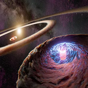 This artist's concept depicts the protoplanet WISPIT 2b accreting matter as it orbits around its star, WISPIT 2. Credit: NASA/JPL-Caltech/R. Hurt (IPAC)
