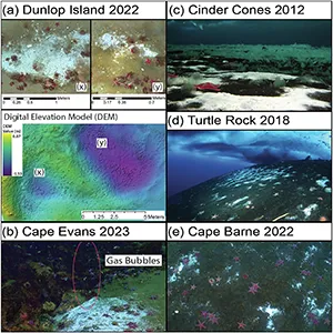 A selection of seep sites discovered in the McMurdo Sound region to date, with year of emergence indicated. Credit: Nature Communications
