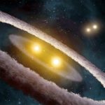 Strange stellar family with four stars raising one planet in a quadruple star system called HD 98800. Credit: NASA/Caltech