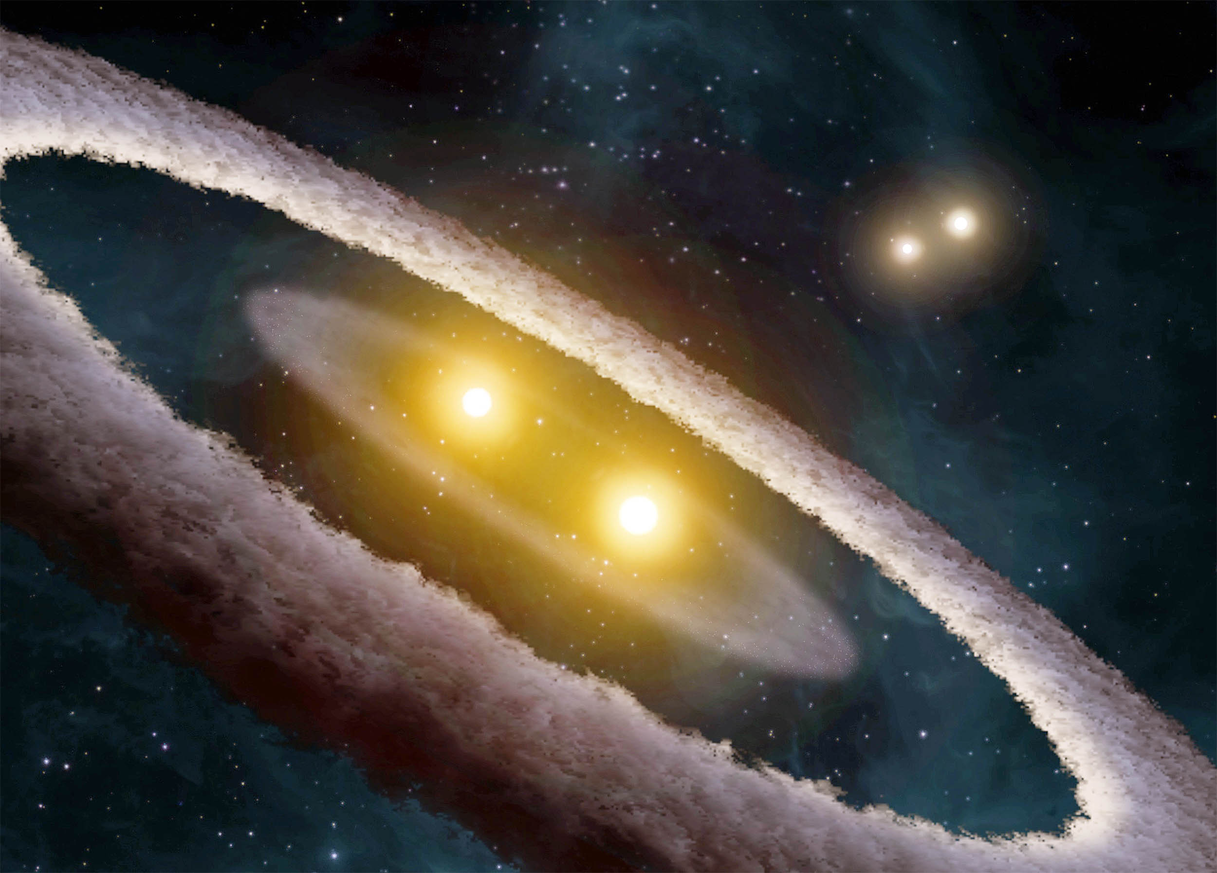 Astronomers find a quadruple star system where four stars are 'birthing' one planet - Earth.com image