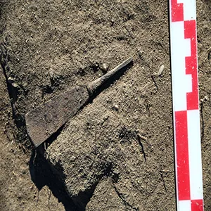 A bronze object discovered at the Semiyarka site. Credit: VK Merz & IK Merz