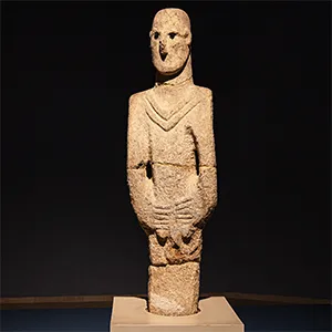 The famous Urfa man, Balikligöl Statue, a neolithic sculpture at Gobeklitepe, statue found in the area of Göbekli Tepe and displayed in the Sanliurfa Museum, Sanliurfa, Turkey. Credit: Mehmet Cetin