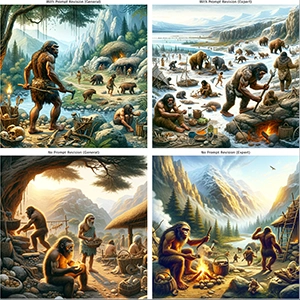 Images closest to the average embedding from four different prompts. Clockwise from top: With Prompt Revision, With Prompt Revision (Expert), Without Prompt Revision (Expert), Without Prompt Revision. Credit: Advances in Archaeological Practice