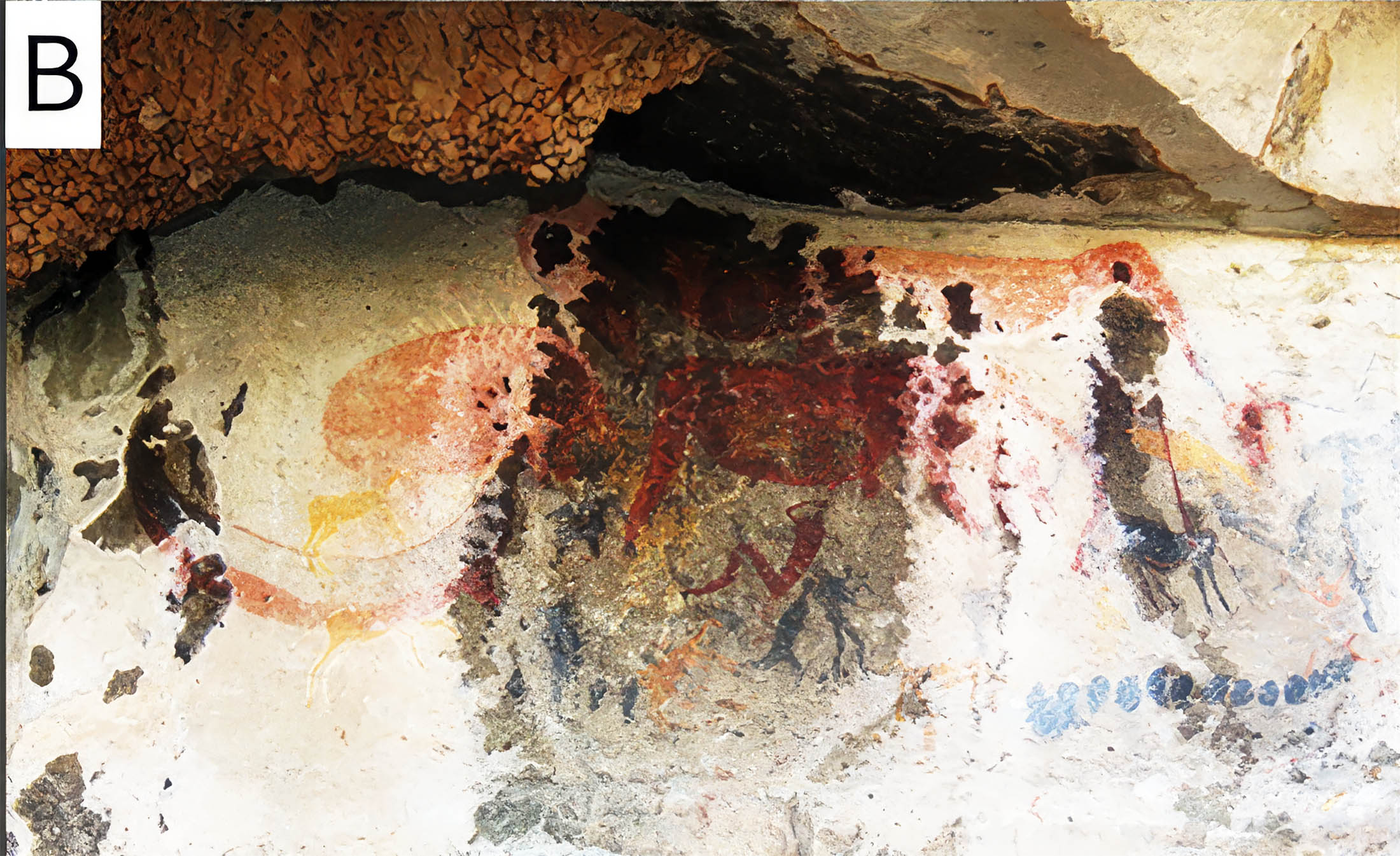 Prehistoric rock wall painting seems to depict a creature that went extinct 200 million years ago